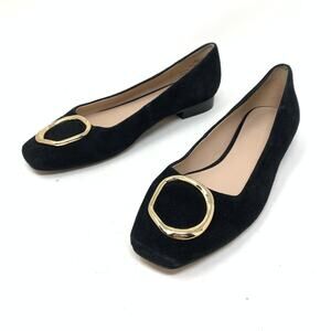 Something Navy Women's Size 6.5 Metal Buckle Black Flats Squared Toe Black